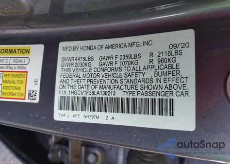 2020 Honda Accord Sport from USA, damaged, VIN 1HGCV1F36LA138213